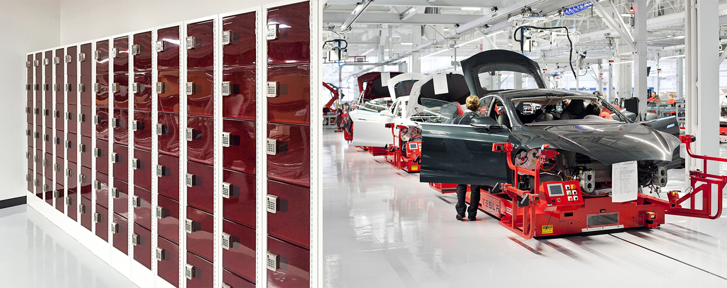 Polycarbonate Electronic Lockers Secured with Digilock Cue at California Tesla Factory thumbnail